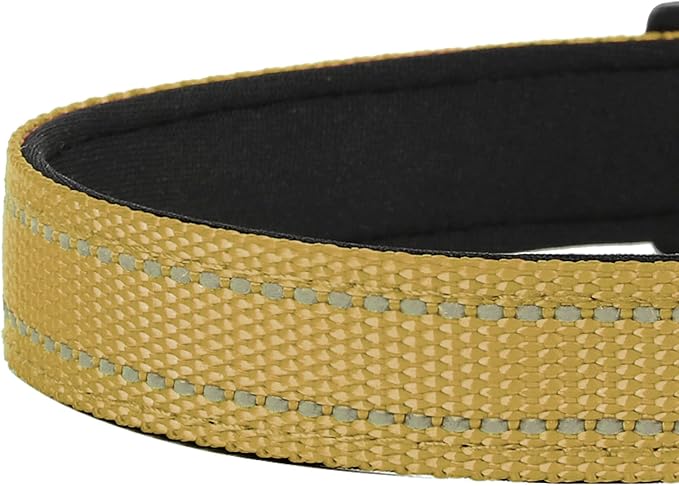 Reflective Dog Collar, Adjustable Soft Neoprene Padded Nylon Pet Collars with Buckle for Puppy and Small Dogs, Cats, Khaki,XS