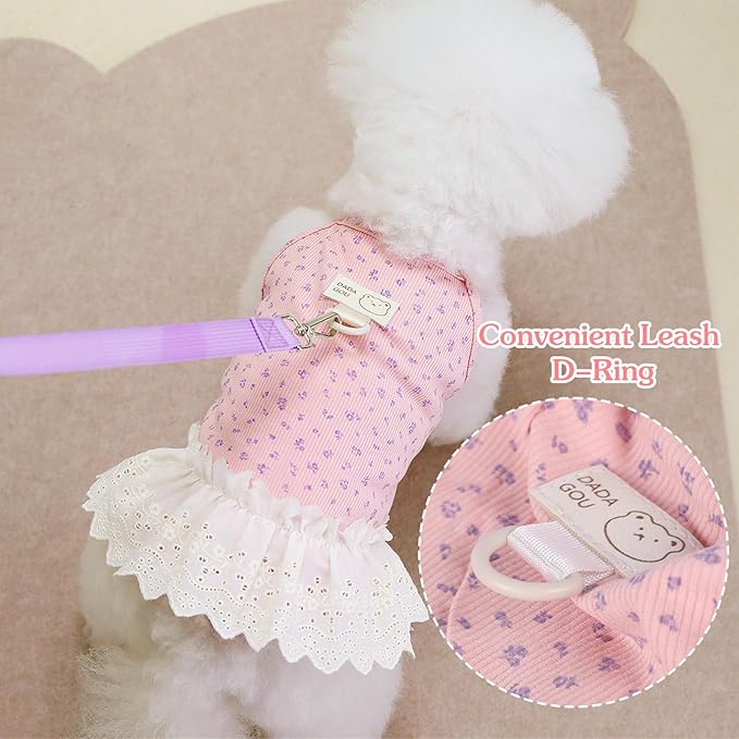 Dog Summer Clothes for Small Medium Dogs Cat Daisy Flower Cute Pet Dress with D-Ring Sleeveless Puppy Outfits Doggy Shirt for Shih Tzu Yorkie Chihuahua Colthe (Pink, Small(2.7-4.4lb))