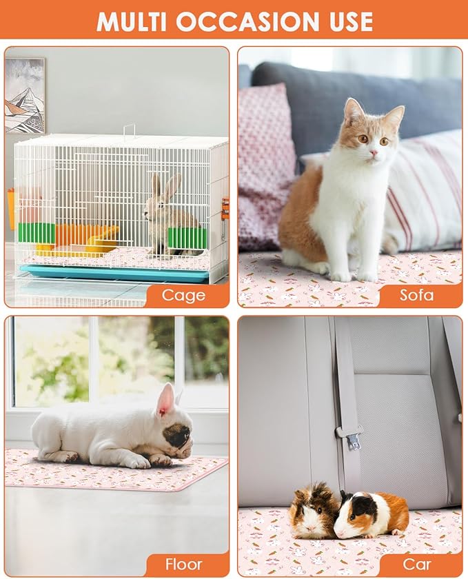 Bissap 2 Packs Guinea Pig Cage Liners, 18''X24'' Washable Guinea Pig Pee Pads Non Slip Reusable Fast and Super Absorbent Bedding for Small Animals Rabbit Hamster Chinchillas Rat - Pink