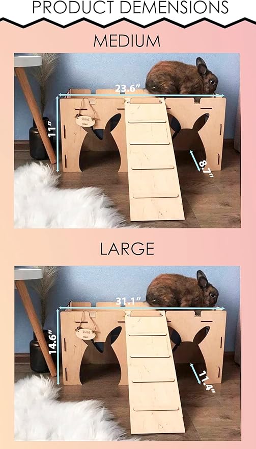 Bunny house with ladder, guinea pig house, rabbit furniture, bunny decoration, rabbit supplies, chinchilla house, pet bed, chinchilla (31.1x14.6x11.4 inch)