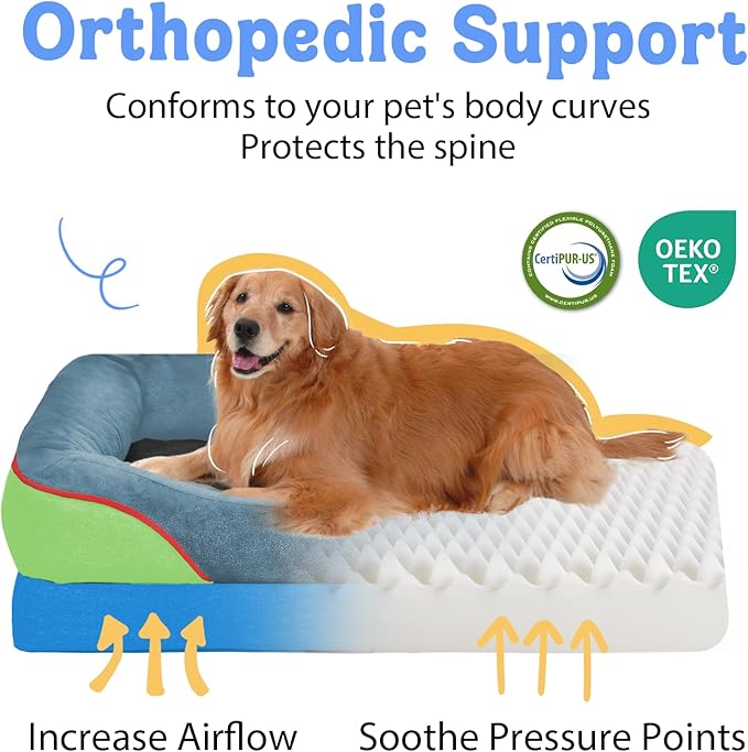 Chez Paw Extra Large Dog Bed Orthopedic - XL Orthopedic Dog Beds Waterproof Pet Couch Memory Foam Sofa Bolster with Removable Cover - 42 x 30