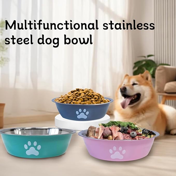 kathson 2 Pack Stainless Steel Dog Bowls,6" Spill Proof Metal Dog Food Bowls,Nonslip Rubber Bottom Pet Food and Water Bowl Set,Puppy Dishes Feeder for Medium Small Dogs,Pink