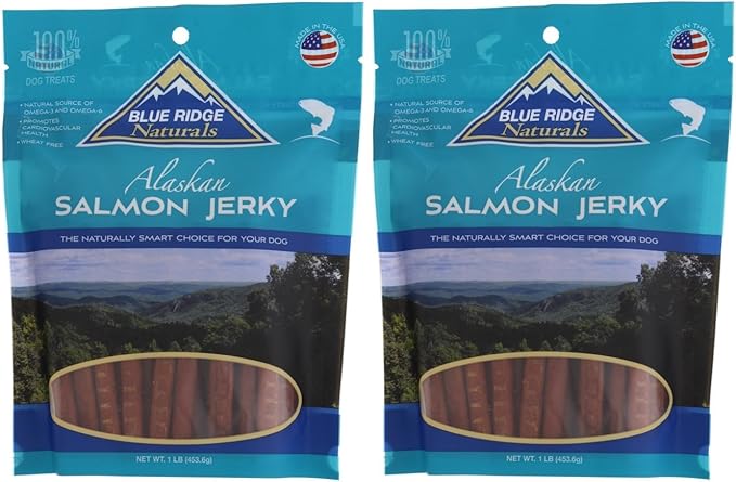 Blue Ridge Naturals 2 Pack of Alaskan Salmon Jerky Wheat-Free Dog Treats, 1 Pound each, Made in the USA