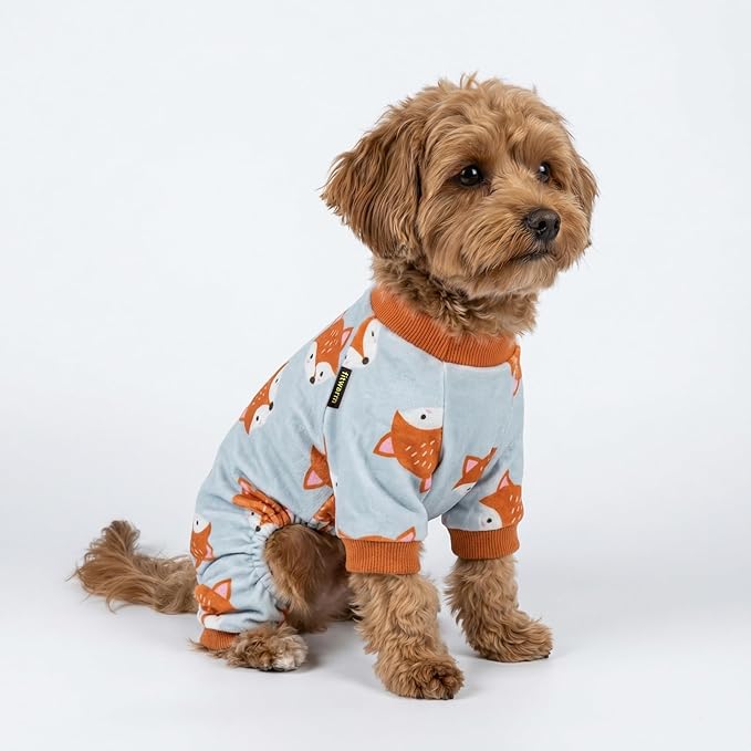 Fitwarm Funny Fox Dog Pajamas, Warm Dog Onesie, Dog Clothes for Small Dogs Girl Boy, Lightweight Velvet, Pet Outfit, Gray, Orange, Small