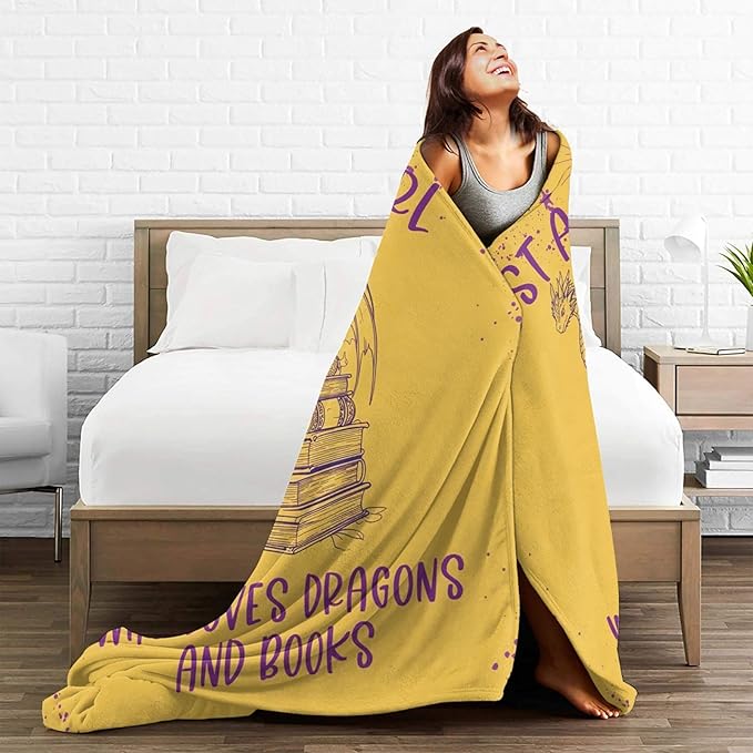 SweetFox Just A Girl Who Loves Dragons and Books Blanket Dragon Decor Throw Blanket Gifts for Girls Boys Lovers Super Warm Soft Plush Fleece Flannel Bedding Blankets for Kids Adults Men Women 80"X60"