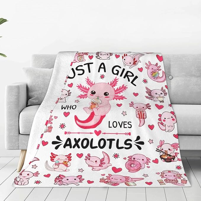 SweetFox Just A Girl Who Loves Axolotls Blanket Cute Axolotl Decor Throw Blanket Gifts for Girls Boys Lovers Super Warm Soft Plush Fleece Flannel Bedding Blankets for Kids Adults Men Women 60"X50"