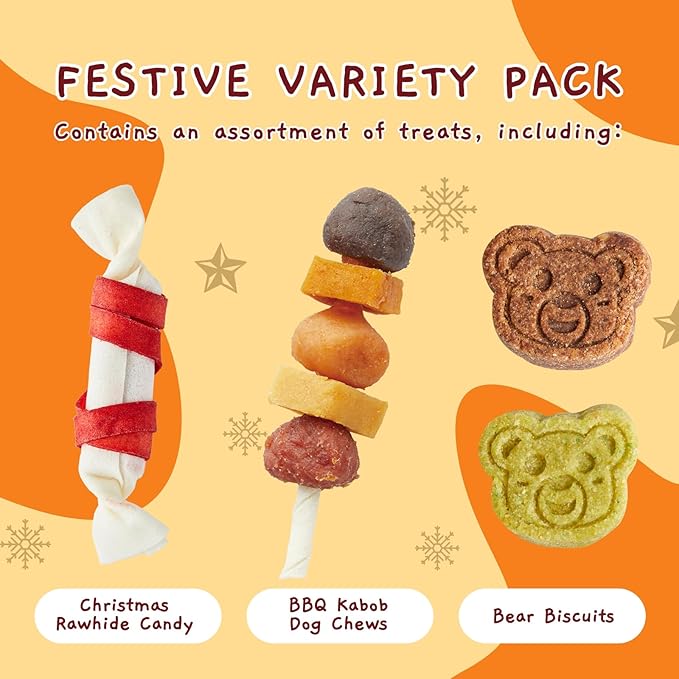 Jungle Calling Christmas Dog Treats, Holiday Chews Variety Pack 20+ Count, Holiday Stocking Xmas Treats for Dogs