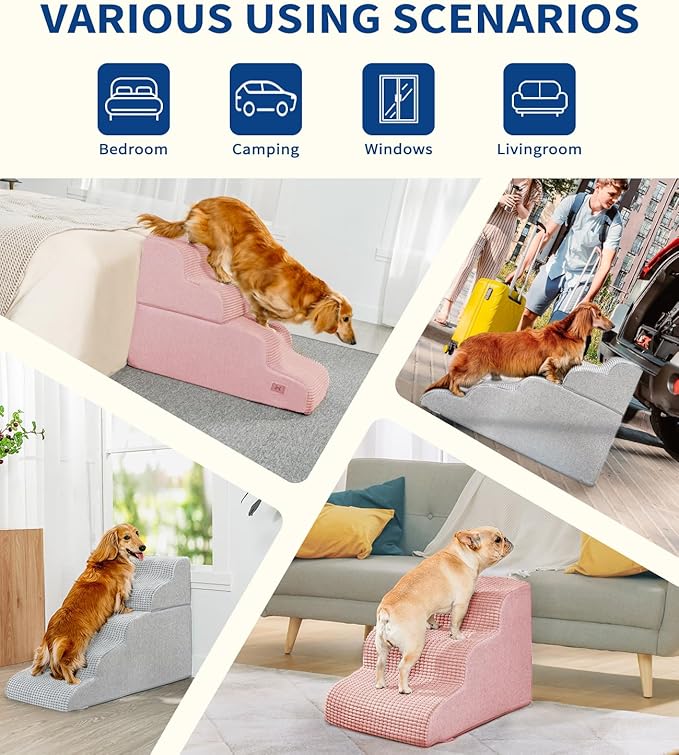 ABCPET Dog Step for Bed, Dog Stair 4-Step 35D Pet Stair 19.7" H for High Bed or Sofa Non-Slip Balanced Pet Step Indoor, Light Grey