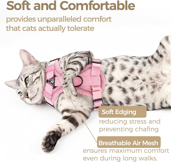Cat Harness and Leash Set Escape Proof Tactical Extra Large Kitten Harness Emotional Support Cat Vest, Pink, XXL