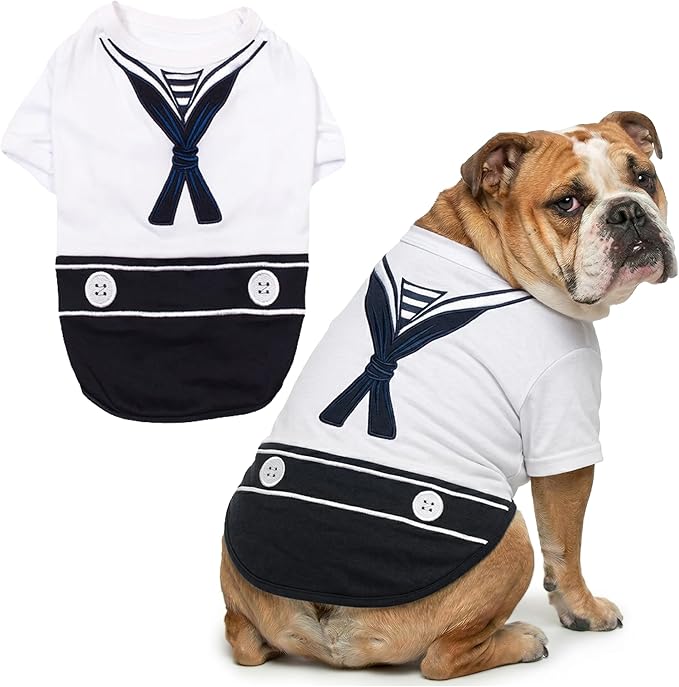 Parisian Pet Sailor Dog Costume - 100% Cotton Dog Clothes for Large Dogs Boys - Lightweight, Breathable Puppy Outfits - Funny French Bulldog Clothes - Cute Navy Pet Shirt - Stretchy T Shirt for Dogs