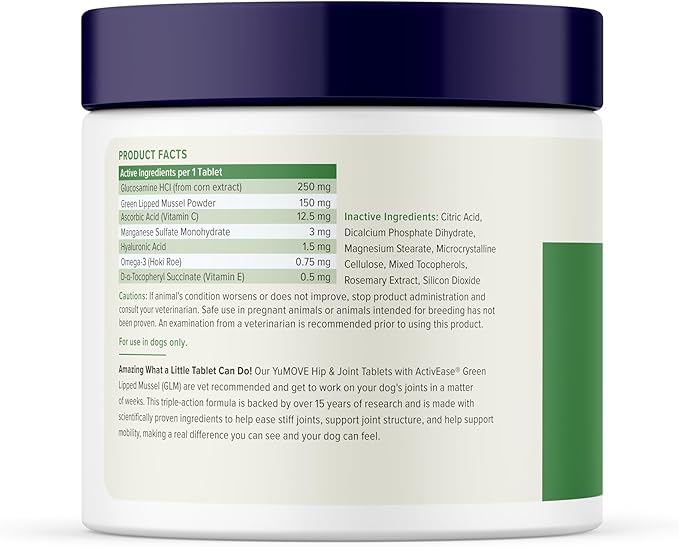 YuMOVE Dog Hip & Joint Supplement, Regular or Advanced Strength - ActivEase Green Lipped Mussel, Glucosamine, Hyaluronic Acid & Omega 3 - Chewable Tablets (300ct Chewable Tablets, Regular Strength)