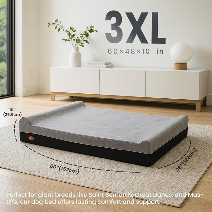 Laifug Orthopedic Memory Foam Extra Large Dog Bed Pillow(60"x48"x10", Slate Grey) Durable Water Proof Liner & Removable Washable Cover & Smart Design