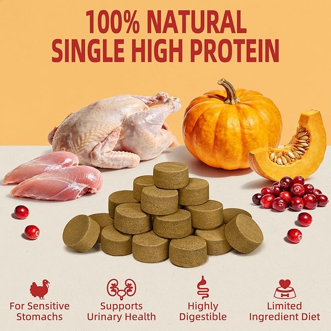 MAJOR PETS Freeze Dried Turkey Dog Treats with Pumpkin & Cranberry, Limited Ingredient High Protein Snacks for Digestive & Urinary Health, Grain Free, Training Reward & Meal Topper, Made in USA, 2.5oz