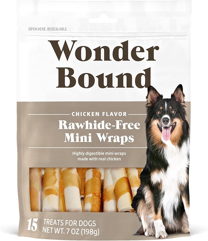 Wonder Bound Chicken Wrapped Mini Sticks - 15 Count - Rawhide-Free Dog Treats, Dental Health Chews for Plaque & Tartar Control, Easy to Digest, Long-Lasting