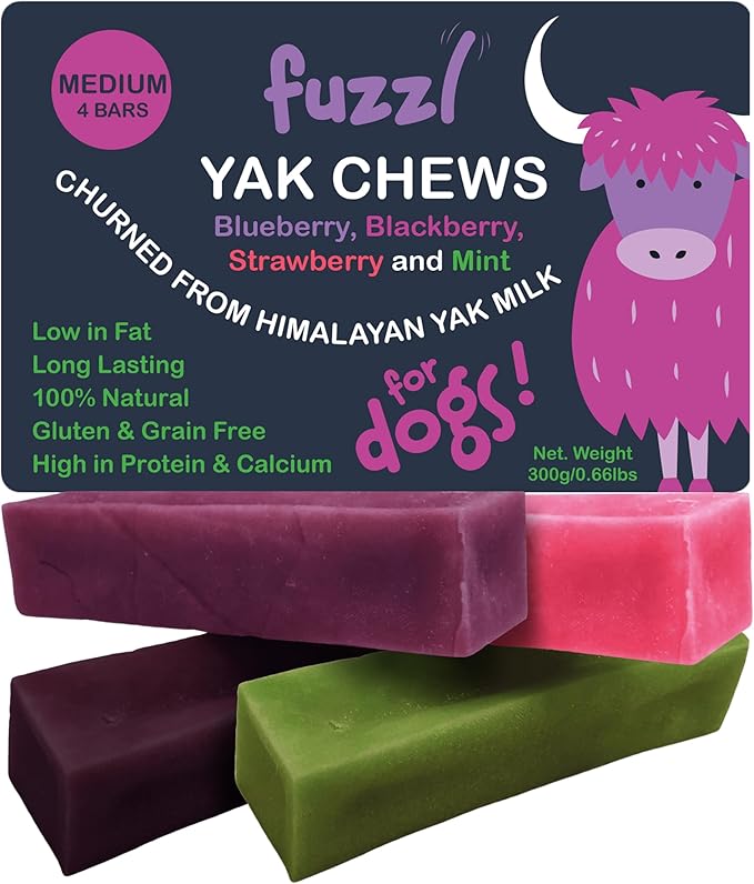 Yak Cheese Himalayan Dog Chews Multi Flavor 4 Pack Blueberry Black Berry Strawberry Mint Natural Dog Treats Yak Chews No Hide Dog Food Long Lasting Dog Dental Sticks Milk Chews Cheese Stick