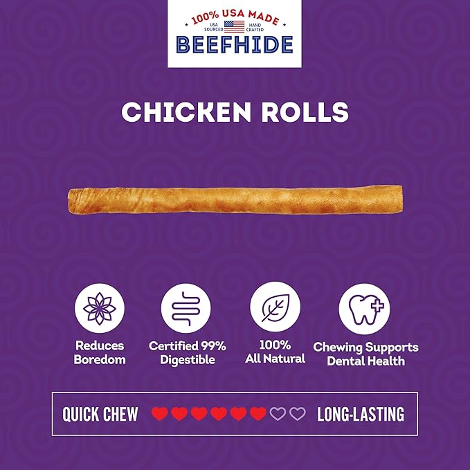 USA Beefhide Chip Rolls 10-11" Dog Chew Treats - Chicken Flavor, 10 Count/2 Pack