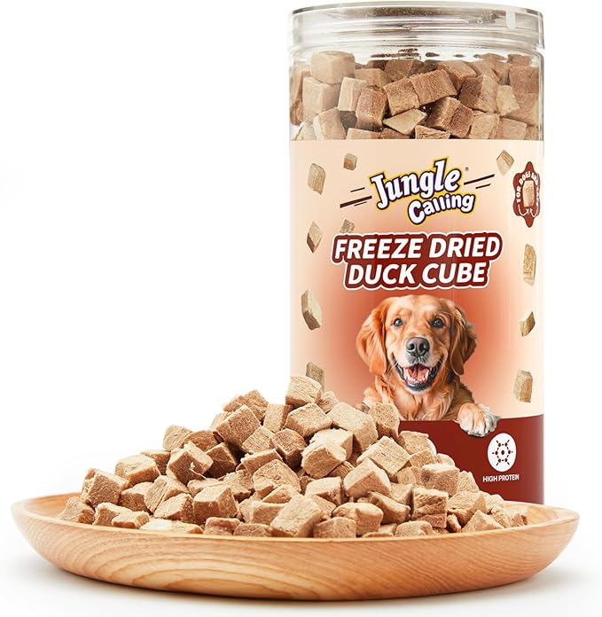 Jungle Calling Freeze Dried Duck Dog & Cat Treats, Single Ingredient Duck Bites for Cats & Dogs, Grain Free High Protein Training Treats & Food Topper, 9.17 oz