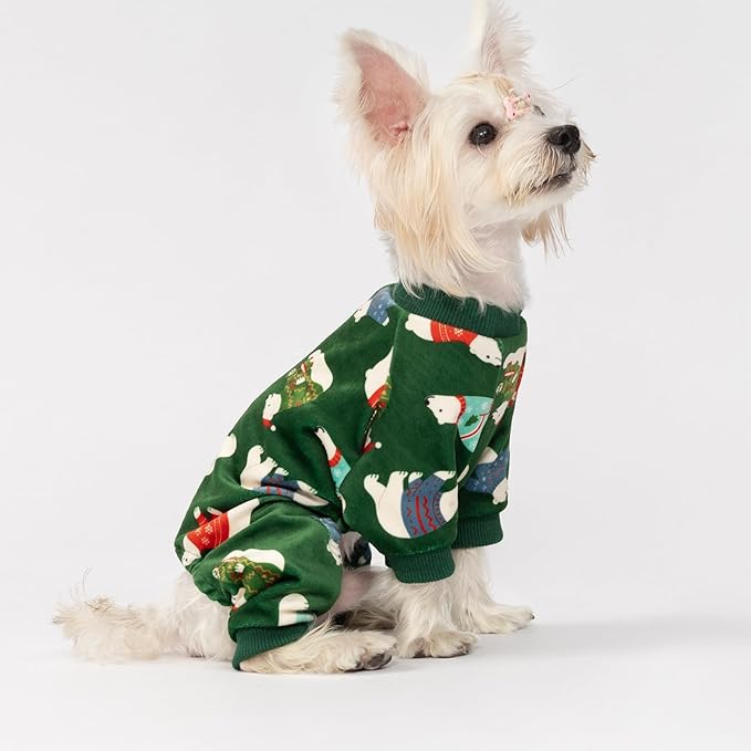 Fitwarm Polar Bear Dog Pajamas, Funny Christmas Clothes for Small Dogs Boy Girl, Holiday Pet Outfit, Green, Red, Blue, Large
