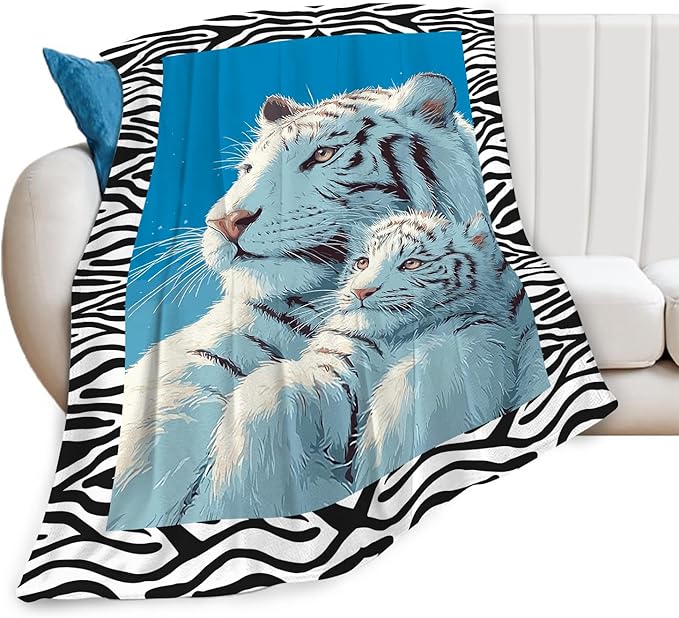 White Tiger Throw Blanket White Tiger Stuff Gifts for Kids Girls Boys Adults Women Men Soft Cozy Warm Plush Fluffy Fuzzy Fleece Blanket Decor 60''X80''