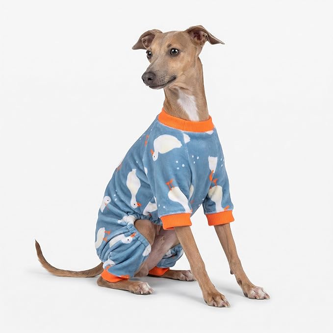 Fitwarm Adorable Duck Dog Pajamas, Warm Winter Dog Clothes for Small Dogs Boy Girl, Cozy Pet Onesie with Feet, Blue, White, Orange, XS