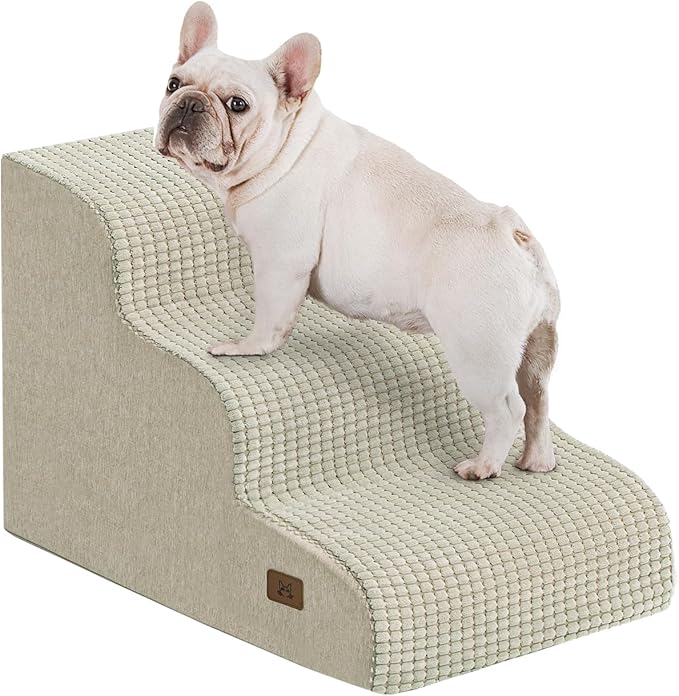 ABCPET Dog Stairs for Small Dogs, 15.7" H Dog Steps for Bed 35D Strong Support Foam Stairs for High Bed or Couch Sofa Non-Slip Balanced Pet Steps Indoor, Beige