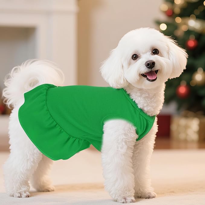 2 Pcs Dog Dresses Cat Skirt Solid Color Dog Clothes Summer Sleeveless Puppy Girl Clothes for Small Pet Dogs Cats (Red,Dark Green, Large)