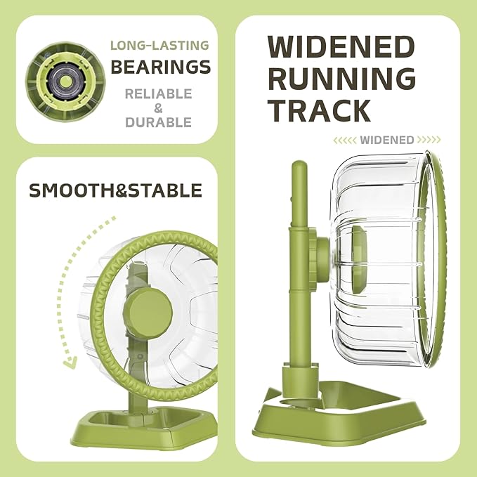 Hamster Wheel, Quiet Spinner Hamster Running Exercise Wheel with Adjustable Stand for Small Animals Syrian Dwarf Gerbils Mice (Green, Medium(7.6 inch))