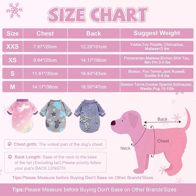 Dog Sweaters for Small Dogs Male Female Night Glow Doggy Clothes Girl Boy, Warm Pullover Doggie Sweatshirt, Winter Pet Coat Jacket Cat Costume, Small Dog Sweater Puppy Outfit, Pink, XXS