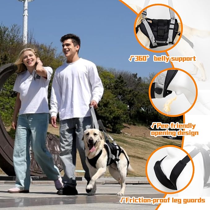 Dog Lift Harness for Large Dogs,Full Body Dog Sling Carrier with Handle,for Up Stair/Back Legs Support/Dogs Joint Injuries/Arthritis (Black, Extra-Large)