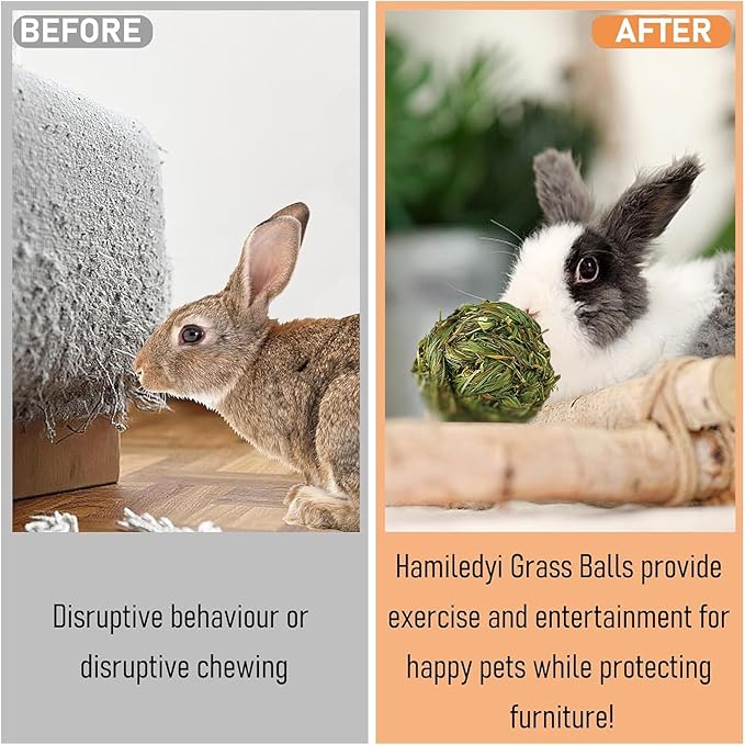 Hamiledyi Bunny Chew Toys Rabbit Rattan Grass Scratcher Climbing Tree Fun Tree Carrot Play Toys for Small Animal Guinea Pig Tooth Cleaning Hamiledyi 10 Pcs Rabbit Chew Ball Timothy Grass Ball