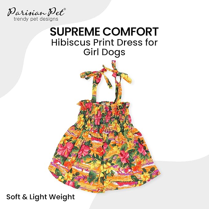 Parisian Pet Hawaiian Dog Dress - 100% Cotton Summer Clothes for Small Dogs Girl - Pet Dress with Pull-Up Straps - Floral Beach Dog Outfit - Lightweight Puppy Clothes - Stylish Dresses for Dogs