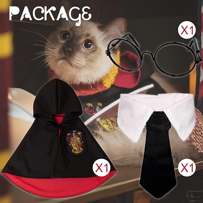 Dog Cat Costumes with Glasses and Neckties,Cosplay Costume Set Perfect for Party and Gifts for Cat Dog (Gryffindor, Small)