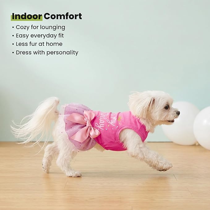Fitwarm It's My Birthday Dog Dress - Pink Bowknot Dog Clothes for Small Female Puppy, XXS