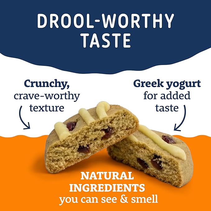 Natural Balance Yo-Gut Bites Crunchy Dog Treats with Real Pumpkin & Cranberries, Greek Yogurt Drizzle, Probiotics for Digestive Support, 4.5oz Bag