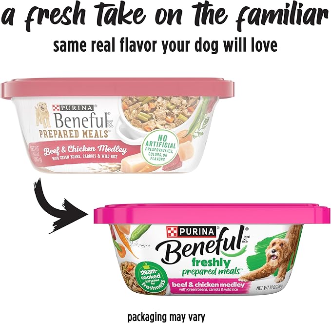 Beneful Purina Dog Food Freshly Prepared Meals Beef and Chicken Medley with Green Beans, Carrots and Wild Rice - (Pack of 16) 10 oz. Tubs