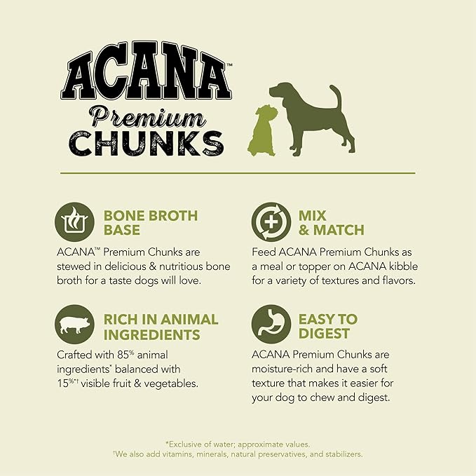 ACANA Premium Chunks in Bone Broth Grain-free Wet Dog Food Pork Recipe 12.8oz Cans (12 Count)