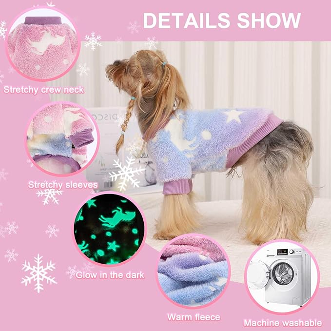 Dog Sweaters for Small Dogs Male Female Night Glow Doggy Clothes Girl Boy, Warm Pullover Dog Sweatshirt, Winter Pet Coat Jacket Cat Costume, Small Doggie Sweater Puppy Outfit, Pink, XS