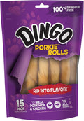 Dingo Porkie Rolls 15 Count, Pork Hide Chews for Dogs, Made with Real Chicken