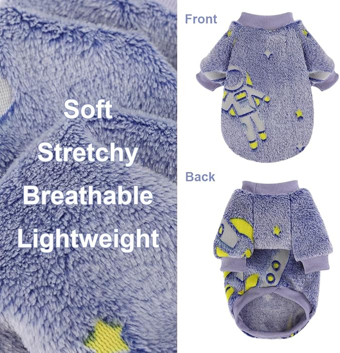 Kosiyi Small Dog Sweater Night Glow Fleece Dog Clothes for Small Dogs Girl Boy, Warm Pullover Doggie Sweatshirt, Winter Pet Coat Jacket Cat Costume, Puppy Outfit Female Male, Blue, S