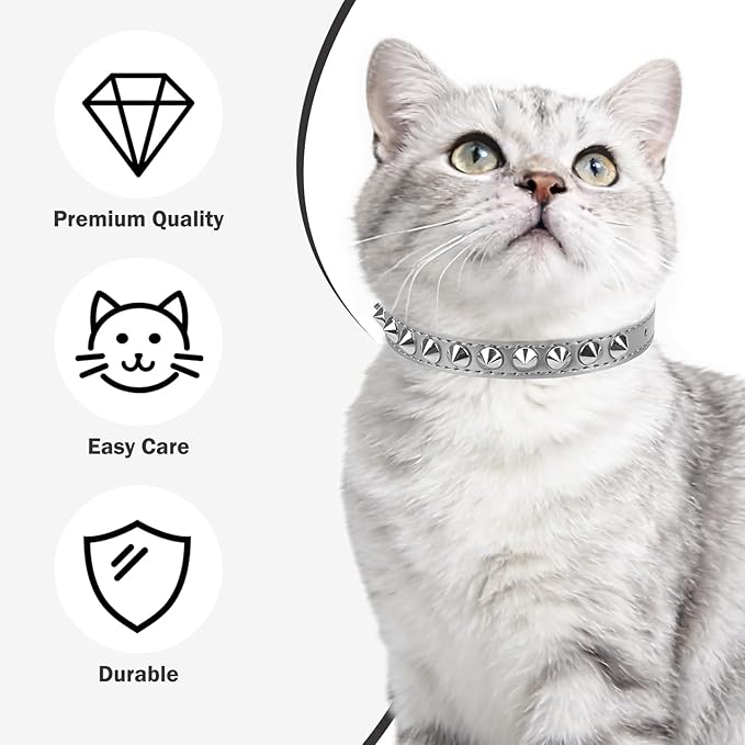 Leather Cat Collars for Boy Girl Cats with Bell and Safety Elastic Belt, Personalized Rivets Stud Adjustable Safe Buckle Collar with Skull Charm for Kitty Small Pets, Halloween Cat Collar