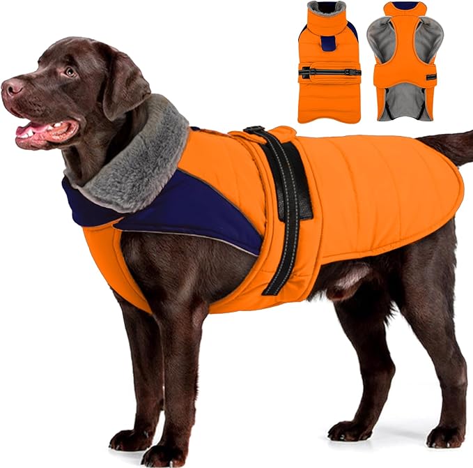 MIGOHI Dog Winter Coat - Reflective Medium Dog Snow Jacket with Thick Turtleneck,Windproof Pet Fleece Vest, Cold Weather Coat for Medium Dogs, Snowproof for Hiking,Camping,L,Orange