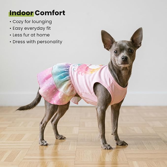 Fitwarm Rainbow Unicorn Dog Tutu Dress, Summer Clothes for Small Dogs Girl, Pet Birthday Outfit, Pink, XS