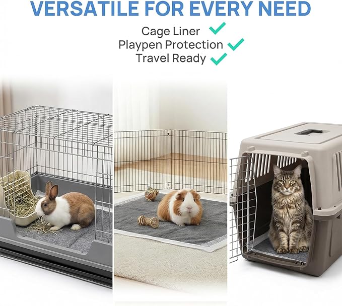 WRINGKIT 100 Pieces Rabbit Pee Pads, Disposable Small Guinea Pig Cage Liner with Super Absorbent, Leak-proof Puppy Potty Training Pad for Quick Dry Reduce Odor, Bunny Pee Mat for Kittens, Small Animal
