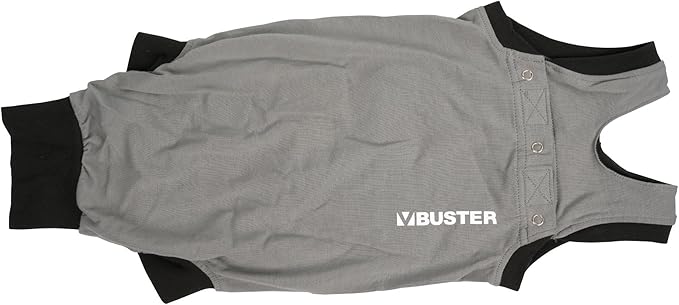 Kruuse Buster EasyGo Recovery Suit for Cats – Black/Grey (XX Small, 13.5") – Soft, Breathable Post-Surgery Bodysuit for Wound Care, Hot Spots & Incontinence – Comfortable Protection for Cats