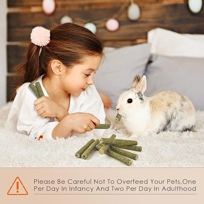 Bissap Rabbit Chew Sticks, Bunny Molar Timothy Hay Treats Bamboo Sticks for Small Animals Hamsters Chinchillas Guinea Pigs Squirrels Natural Teeth Grinding Chewing Toys
