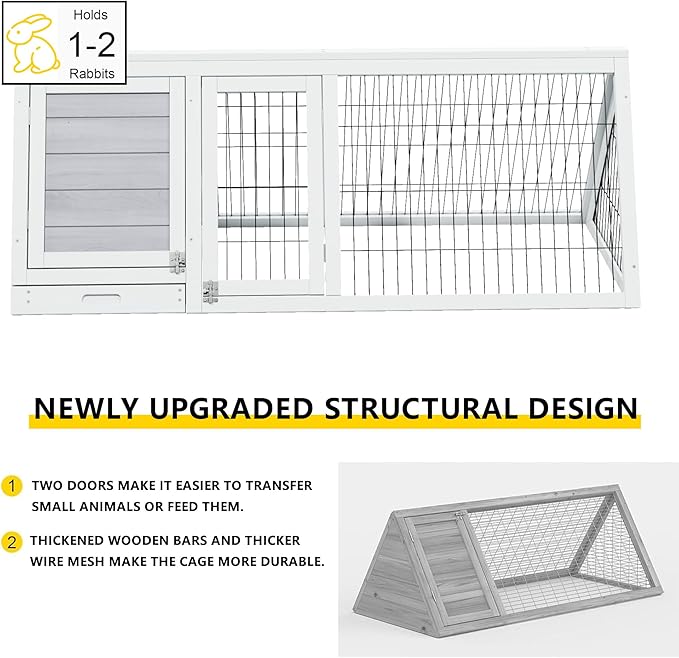 Wooden Rabbit Cage Indoor,A-Frame Bunny Playpen House Outdoor,Small Bunny Hutch with Ventilating Wire Fence for Puppy Rabbits (Grey)