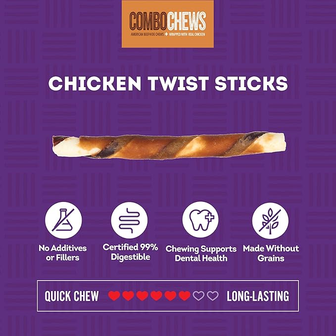 Combo Chews Rawhide/Pork Flavor Rawhide Stick 5" w/Chicken Meat Wrap Dog Chew Treats - 22 Count/1 Pack