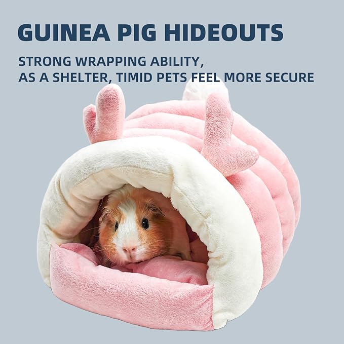 Guinea Pig Hideout, Warm Bed for Guinea Pig,Rabbits, Chinchillas, Guinea Pig Bed, Cozy Small Animal Winter Shelter (Pink, Small)