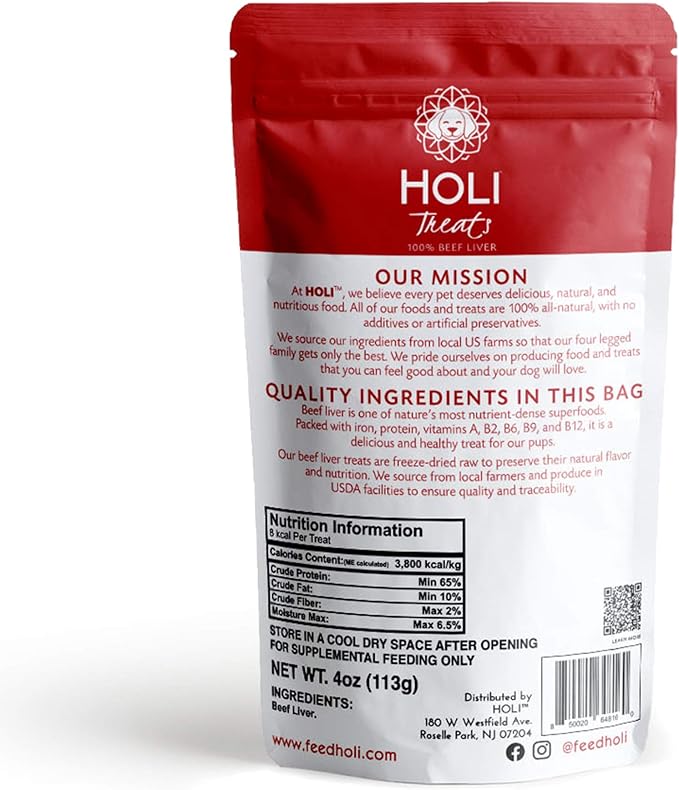HOLI Freeze Dried Beef Liver Dog Treats – Single Ingredient Beef Dog Treats – Pasture Raised Liver Dog Treats Made in USA – Healthy Liver Treats for Dogs & Diabetic Dog Treat-Friendly - 2oz