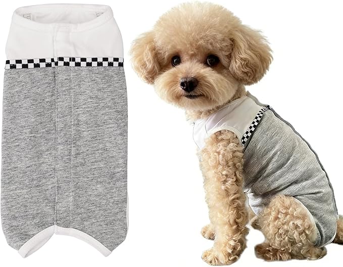 Kukaster Pet Dog Surgical Suit - Recovery Onesie for Dogs After Surgery, Spayed Female/Male Puppy, Breathable Anti-Lick Clothes, Alternative to Cone(Grey and White-l)
